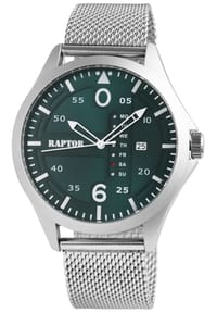 RAPTOR Raptor - Herren Quarz Armbanduhr Zayn mit Edelstahl-Mesharmband - 3 ATM - Mineralglas - grün-silber