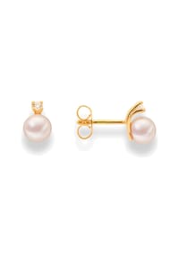 DI PERLE® DI PERLE Schmuckkollektion - Süßwasser Zuchtperlen Ohrringe Brillantohrstecker aus 585er Gelbgold, 2 Brillanten 0,030 ct - weiß
