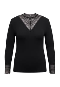 ONLY CARMAKOMA - Langarmshirt "Cartilde Rib Lace", Spitze, Curve-Style, für Damen - 177911 BLACK