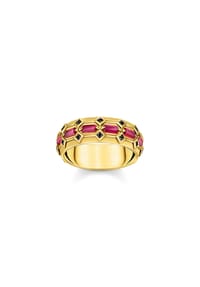 Thomas Sabo Rebel at heart - Ring  Krokodilpanzer breit mit roten Steinen - gelbgoldfarben, schwarz, dunkelrot