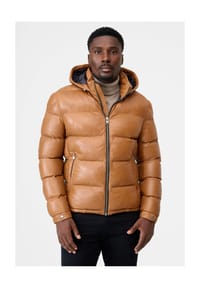 RICANO - Herren Stepp-Lederjacke Vince mit Kapuze & Reißverschluss - Cognac