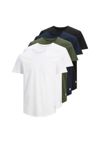 JACK & JONES - Herren T-Shirt, 5er Pack - JJENOA, kurzarm, Rundhals, Baumwolle, einfarbig - Weiß/Grün/Blau/Schwarz