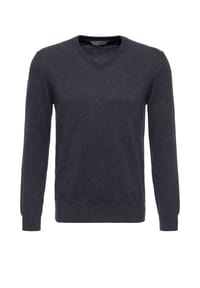 WAY OF GLORY - V-Ausschnitt-Pullover mit dezenter Logo-Stickerei auf der Brust - anthrazit