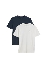 Marc O'Polo DENIM - Herren T-Shirt, 2er Pack - Regular Fit, Baumwolle, Logoprint, einfarbig - Dunkelgrau/Grün