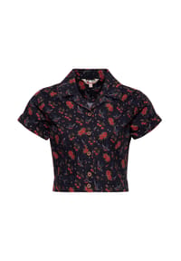 QUEEN KEROSIN - Hemdbluse mit Allover-Print Cherries & Roses - schwarz