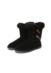 EVERAU® - Damen Horn Knebelknopf Kurzstiefel Stork - BLACK