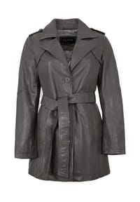 JILANI - Damen Ledermantel Trenchcoat Lammnappa grau - grau