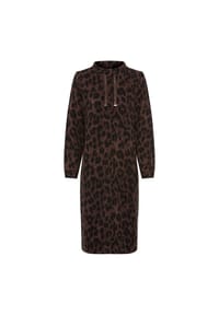 olsen - Jerseykleid mit Allover-Dessin und Stehkragen - Coffee Bean