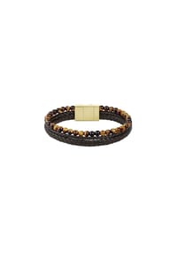 BOSS SPHERE MIXED - Herren Armband, Edelstahl, Leder mit Tigerauge - BRAUN