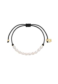 GLANZSTÜCKE MÜNCHEN - Armband Edelstahl gelbgold Textil (schwarz) Süßwasser-Zuchtperle weiß - gelbgold