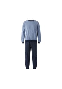 hajo - Herren Schlafanzug lang - Premium Cotton, Baumwolle, Rundhals, Allover-Print, Bündchen - Dunkelblau