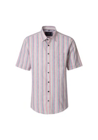 CASAMODA - Herren Leinenhemd kurzarm gestreift Comfort Fit - Grün