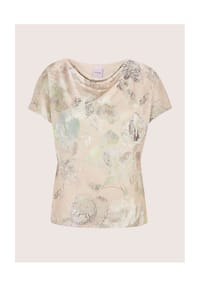 MADELEINE - Elegantes Viskoseshirt mit Wasserfallkragen - cappuccino / perlweiß / multicolor