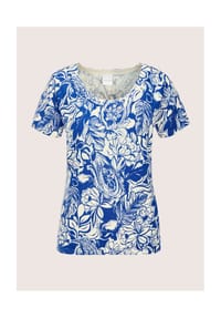 MADELEINE - Viskoseshirt mit floralem Muster - azurblau / wollweiß