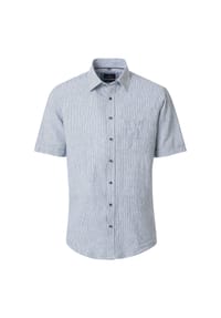 CASAMODA - Herren Leinenhemd Kurzarm gestreift Casual Fit - Blau