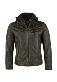 redpoint - Herren Lederjacke Kapuze Lammnappa schwarz-orange - schwarz-orange