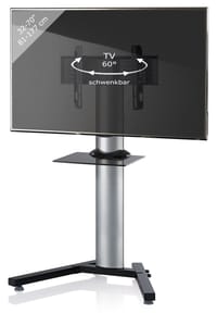 VCM. - TV Standfuß mit Zwischenboden 26-70 Zoll | VESA bis max. 600x400 | Fernseh Ständer aus Alu | TV Ständer Maße ca. H. 125 x B. 90 x T. 72 cm | Fernsehstand Stadino Mini - Silber
