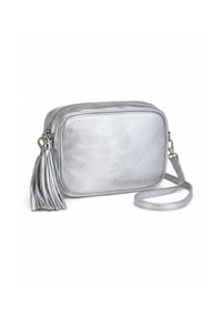 collezione alessandro® - Umhängetasche Silber metallic Leder mit Quaste - silber