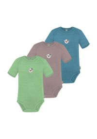 normani® - 3er Set Baby Merino Body Kurzarm Tauranga - Anthrazit/Grau/Grün