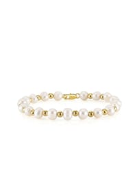 S&T DESIGN - Damen Perlenarmband 925 Silber vergoldet - schwarz