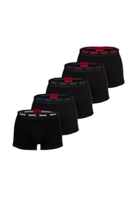 HUGO - Herren Boxershorts, 5er Pack - Trunk Five Pack, Logo, Cotton Stretch - Schwarz/Rot/Weiß/Blau/Grün