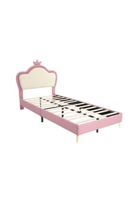KOMHTOM - Kinderbett 90x200cm in Rosa PU, Kopfteil mit Krone - Rosa