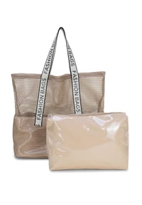 HARPA - Shopper ABBY in Netzstruktur mit Kulturbeutel - bahia beige