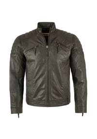 PUNCHBALL® - Herren Lederjacke Bikerjacke Lammnappa dunkelgrau - dunkelgrau
