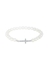 elli. - Armband Kreuz Muschelkernperlen Weiß Kristalle 925 Sterling Silber Vergoldet - Gold