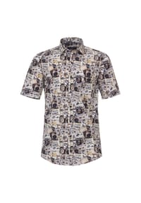 CASAMODA - Herren Freizeithemd Kurzarm Print Casual Fit - Braun