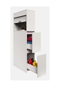 VCM. - Badmöbel Nischenschrank | Maße: H. 131 x B. 25 x T. 48 cm | Raumteiler | 2 Schubladen | 1 großes offenes Fach mit Rolladen - Tasalo - Weiß