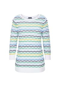 GOLDNER - Kurzgröße:  Baumwollpullover mit Wellenmuster - blau / grün / gemustert