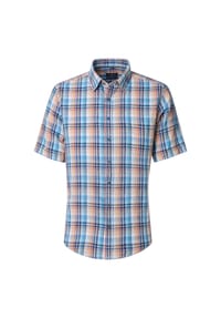 CASAMODA - Herren Leinenhemd Kurzarm kariert Casual Fit - Blau