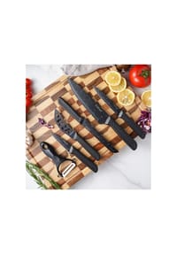 Cheffinger - Messer-Set 6-teilig mit Schäler in Schwarz - ergonomisch & vielseitig - Schwarz 36 x 21,5 x 3 cm