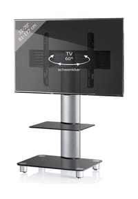 VCM. - TV Standfuß mit Zwischenboden 32-70 Zoll | VESA max. 600x400 | Fernseh Ständer aus Alu | TV Ständer Maße ca. H. 100 x B. 60 x T. x 44 cm | Fernsehstand Tosal - Schwarzglas
