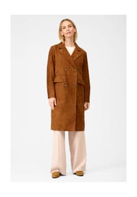 RICANO - Damen Ledermantel Monique mit Reverskragen, Rückenschlitz & Zebra Knöpfen - Cognac