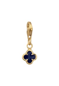 KUZZOÍ - Charm Kleeblatt Emaille Schwarz 925 Sterling Silber Vergoldet - Gold