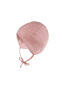 maximo® - NEWBORN-Mütze, ausgenäht Ringeljersey, Bindeband, Jerseyfutter geraut - altrosameliert-rehbraun