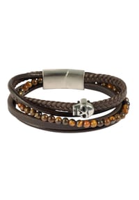 Adelia's Men Bold Style - Anhänger – Totenkopf Gravuranhänger aus Leder mit Tigerauge - braun
