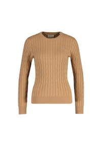 GANT - Damen Pullover - STRETCH COTTON CABLE C-NECK, Rundhals, Zopfstrick, Logo - 113  EGGSHELL