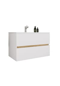 VCM. - 2-tlg. Waschtisch mit Keramikbecken, Badschrank mit 2 Softclose-Schubladen, Maße Waschplatz Set: H. 51 x B. 81 x T. 47 cm, Cosila-I - Anthrazit / Honig-Eiche