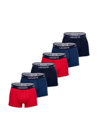 LACOSTE - Herren Boxershorts, 6er Pack - Trunks, Casual, Cotton Stretch, Logobund - Blau/Rot