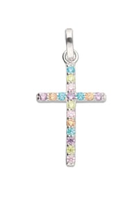 Adelia's - Damen & Herren 925 Silber Kreuz Anhänger mit Zirkonia - bunt