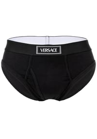 VERSACE - Herren Slip - RIBBED, Slip Tex Ribbed Cotton, Stretch Cotton, Logo - Schwarz