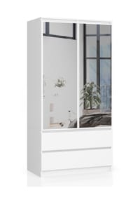 Akord - Kleiderschrank S90 mit 2 Türen, 2 Schubladen und 4 Einlegeböden - artisan-eiche/weiß