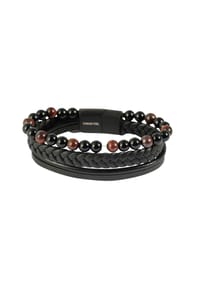 Adelia's Men Bold Style - Armband – Lederarmband aus Leder mit Tigerauge 17 cm - schwarz