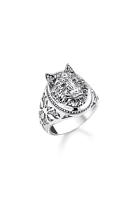 Thomas Sabo Rebel Wolf - Siegelring Wolf - silberfarben, schwarz