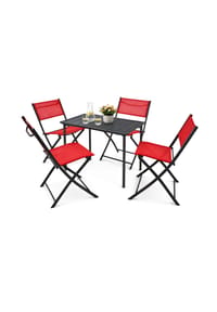 VCM. - 5-tlg Gartenmöbel Set | Sitzgruppe Essgruppe | 1xTisch, 4x Klappstühle | Tisch Maße ca. H. 72 x B. 80 x T. 55 cm | Garten Set – Sumila 80x55 - Rot
