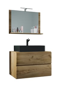 VCM. - 2-tlg. Waschplatz Waschtisch | schwarzes Waschbecken Unterschrank Breite 80 cm |  Badmöbel Set mit Schubladen | Lendas BL - Anthrazit