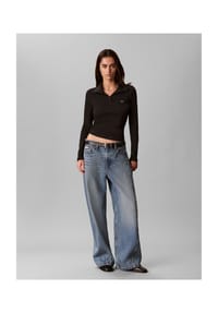 Calvin Klein Jeans - Langarmshirt, Henley-Ausschnitt, für Damen - QCF GREY